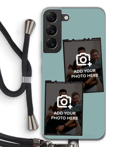 Gepersonaliseerd - Case Company® - Hoesje met koord geschikt voor Samsung Galaxy S22 hoesje met Koord - Polaroid Zwart - Telefoonhoesje met Zwart Koord - Bescherming aan alle Kanten en Over de Schermrand
