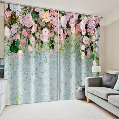 Witte Bruiloftsdecoratie Boeket Raamgordijn voor Woonkamer Bruiloftskamer Slaapkamer Huisdecor 100W160H(CM)40x63in&Grommet Top