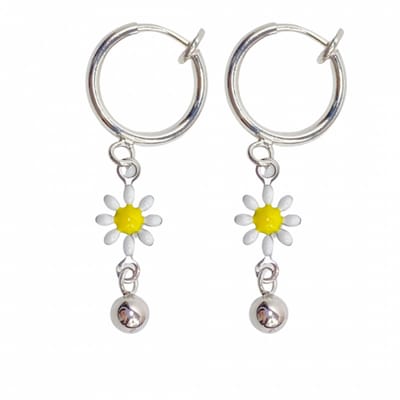 Klem oorbellen -madelief- lang -zilverkleur- geen gaatje- Charme Bijoux