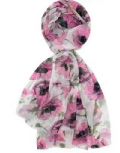 Lange Dunne Sjaal - Print - (33676#) - Roze/Ecru
