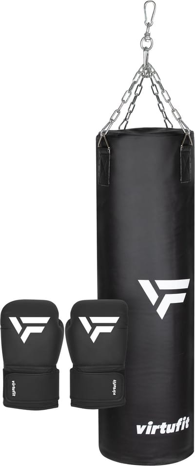 VirtuFit Kickboksset Senior - Bokszak & Bokshandschoenen - Boksset voor Volwassenen - Kickboksen & Boxing - 25 kg - Zwart