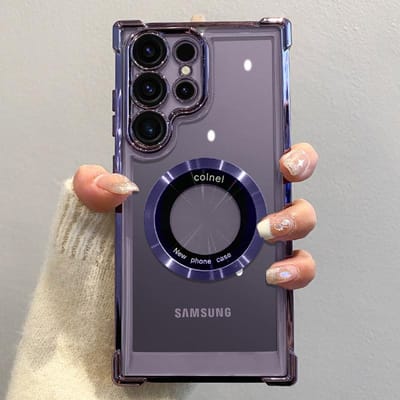 Luxe Plating Magnetische Draadloze Oplaadhoes Voor Samsung S25 S24 Ultra S23 FE S22 Plus Transparante Schokbestendige Camera Beschermhoes For S23 Plus