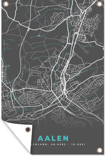 Muurdecoratie Stadskaart – Aalen – Duitsland – Plattegrond – Kaart - 120x180 cm - Tuinposter - Tuindoek