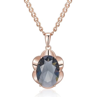 Collier Pendentif Ovale Gris Grand Pour Femmes Tendance Couleur Or Rose Avec Zircon Naturel Haute Qualité Bijoux Fins Quotidiens beige