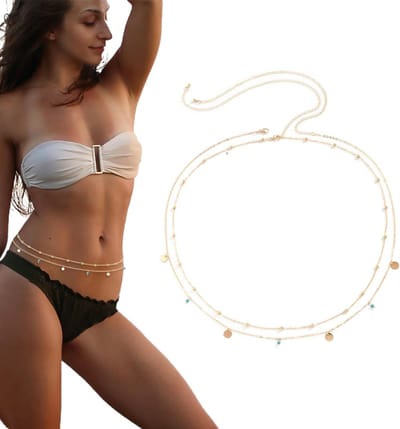 Pailletten Gold Layered Buik Taille Ketting Set Sexy Bikini Strand Harnas Kralen Lichaamsketting Bohemian Sieraden Voor Vrouwen en Meisjes
