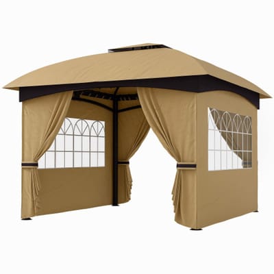 Tentje, Tuin Tent, Feesttent, Zonnedak, UV-bescherming, Ventilatie, Waterdicht, Geschikt voor Tuinen, Villa's, Terrassen, 335×335×285 cm, Beige, Metaal