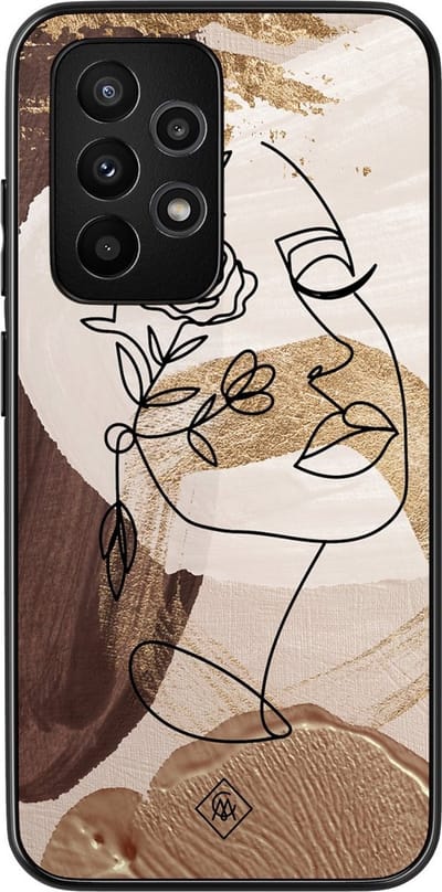 Casimoda® hoesje - Geschikt voor Samsung Galaxy A53 - Abstract Gezicht Bruin - Zwart TPU Backcover - Geometrisch patroon - Bruin/beige