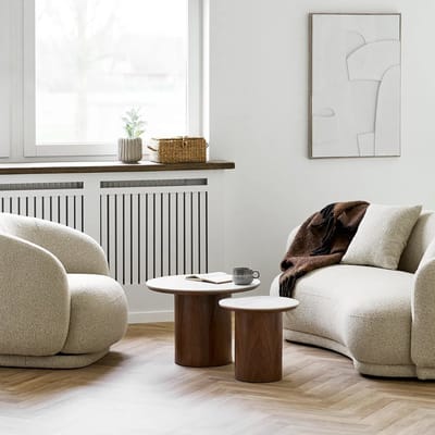 Artichok Nour Houten Salontafel Met Keramiek Blad - Donkerbruin - Wit - Gemarmerd - Ø60