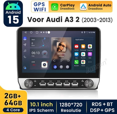 Hexinex 10.1" autoradio Geschikt voor AUDI A3 8P 2003-2013 - Draadloos CarPlay, Android Auto, Androdi 15, multimediaspeler, 2GB+64GB