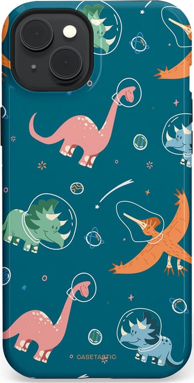 Casetastic hoesje geschikt voor Apple iPhone 15 Plus - MagSafe - Dubbellaagse bescherming - Ruimte raptors - Fashion Case - Petrol Perzik