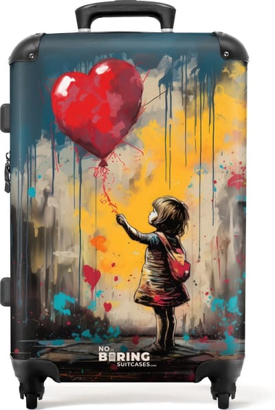 NoBoringSuitcases.com® - Koffer groot - Rolkoffer lichtgewicht - Meisje met ballon in graffiti stijl - Reiskoffer met 4 wielen - Grote trolley XL - 20 kg bagage