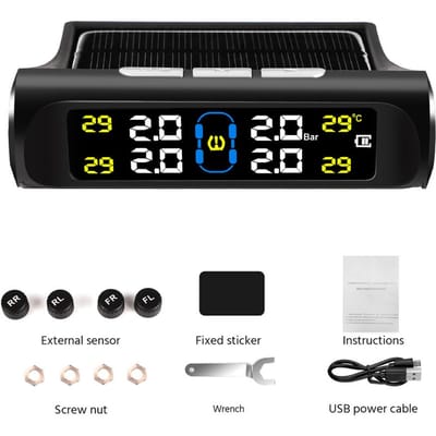 Zonne-energie Autobandenspanningscontrole TPMS Autobandenspanning Alarmmonitorsysteem Auto-beveiligingsalarmsystemen Bandenspanningsensorkit black