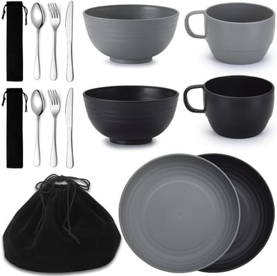 Complete Camping Mess Kits met Bestek Set - Lepels, Vorken en Messen voor Buitenactiviteiten, Ideaal voor Kamperen, Picknicken en Avontuurlijke Reizen, Lichtgewicht en Makkelijk Schoon te Maken