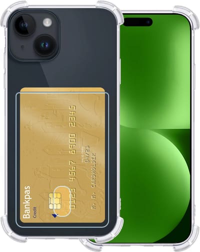 Hoesje Geschikt voor Apple iPhone 15 - Met Pashouder en Kaarthouder - Telefoon Hoes Shockproof - Siliconen Case - Back Cover - Shock Proof - Pasjes Houder - Transparant