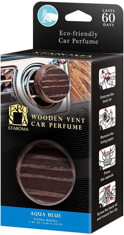 GoodGo Luchtverfrisser Staroma Wood AQUA BLUE - Inclusief 1 extra refill voor meer dan 60 dagen een heerlijke geur- Voor in luchtrooster van auto