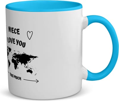 Akyol - niece i love you this much koffiemok - theemok - blauw - Nicht - geweldige nicht - liefste nicht - verjaardag - cadeau - kado - bedankje - geschenk - 350 ML inhoud