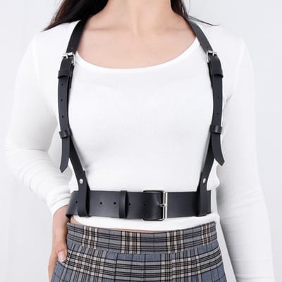 PU Leer Harnas Riem Voor Vrouwen, Casual Leer Harnas Riem, Rave Outfit, Borst Harnas Riem beige