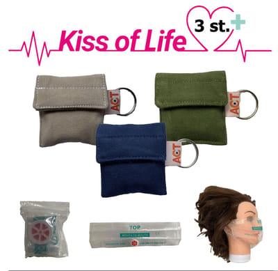 Reanimatiemasker Kiss of Life| Sleutelhanger | Beige - Groen - Blauw | Beademingsmasker | Handgemaakt | 3 stuks