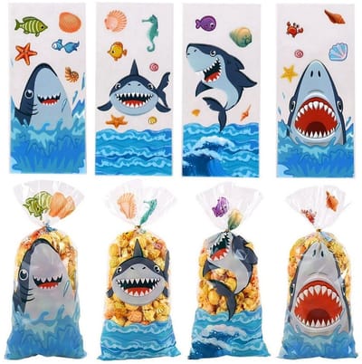 50x Uitdeelzakjes Haai Mix - 12.5x27.5cm - Traktatie Zakjes Voor Uitdeelcadeautjes - Uitdeelzakjes Feestje - Verjaardag - Feestje - Haaien Mix - 12.5 x 27.5 cm - 50 Stuks