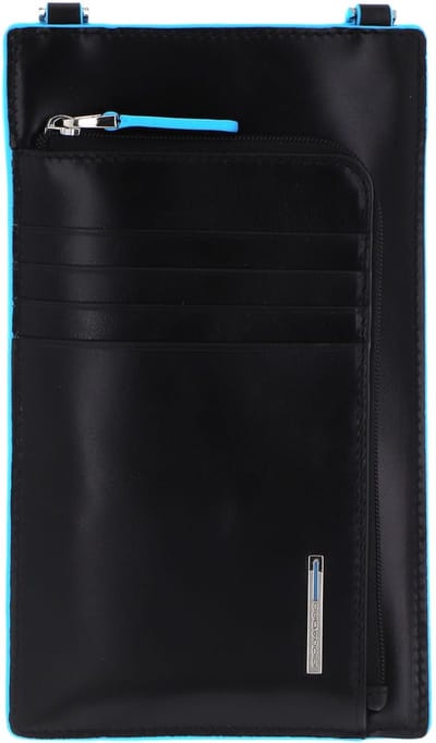 Piquadro, Blue Square, Sac bandoulière en cuir, Noir, 11,5 x 19 x 2 cm, Pour Homme