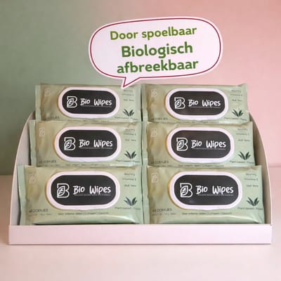 Bio Wipes – 6x48 Vochtige Doekjes – Gezicht, Lichaam & baby Billen – 100% Plantaardig – Doorspoelbaar & Biologisch Afbreekbaar – Plasticvrij