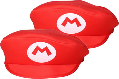 2x stuks rode Loodgieter pet voor Mario - Carnaval verkleed petten