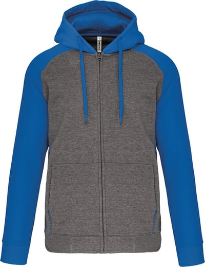 PROACT® Fleece met rits en tweekleurige capuchon unisex PA380 - Grey heather/Sporty royal blue - 3XL