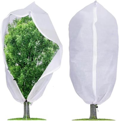 2 Stuks Winterbescherming voor Planten 120 x 80 cm - Vorstbescherming, Plantenzakken en Beschermhoezen met Rits en Trekkoord in Wit