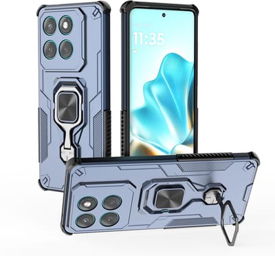 MobyDefend Hoesje - Geschikt voor Motorola Edge 60 / Motorola Edge 60 Fusion - Dubbelgelaagde Pantsercase Met Standaard - Blauw
