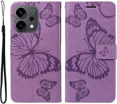 Coverup Hoesje - Geschikt voor OPPO Reno14 / F / FS Hoesje - Coverup Vlinders Book Case - Lila