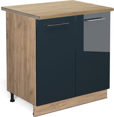 Vicco Fame-Line Keukenonderkast – 80 cm met legplank, WB Eik Donkerblauw hoogglans