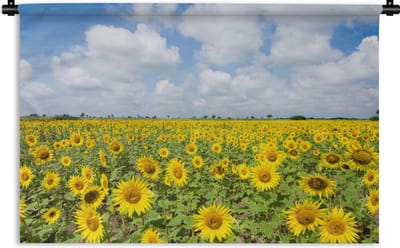Wandkleed Bloemenvelden - Zonnebloemen veld fotoprint Wandkleed katoen 180x120 cm - Wandtapijt met foto XXL / Groot formaat!