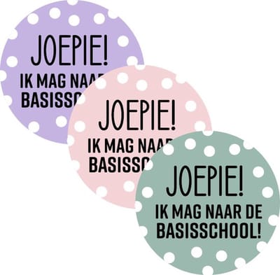 12x Sluitsticker - Sticker - Joepie ik mag naar de basisschool - 3 assorti | Sticker | Traktatiesticker School - Wensetiket - Cadeausticker - Afscheid Speelzaal - Verjaardag - Traktatie Kinderdagverblijf Peuterspeelzaal - Kindertraktatie