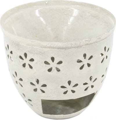 HomeBound by KY | Geurbrander Flower M white marble | 9,5x7x8,5cm | geurbrander bloemen wit