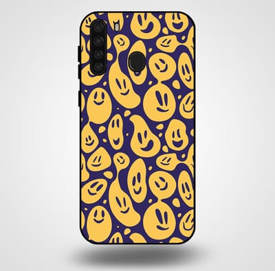 Smartphonica Telefoonhoesje voor Samsung Galaxy A21 met smiley opdruk - TPU backcover case emoji design - Paars Geel geschikt voor Samsung Galaxy A21