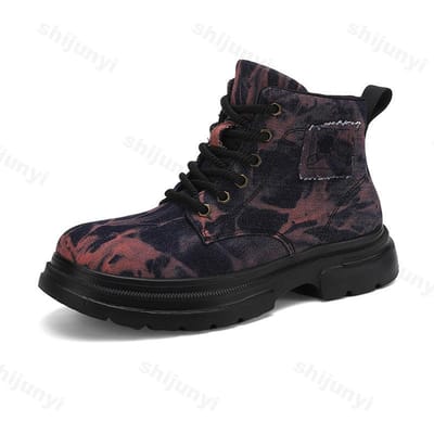 Herfst Dikke Zool Denim Retro Mode Design Casual Korte Laarzen voor Dames Ademend Comfortabel Vetersluiting Robuuste Enkellaarzen 36 black