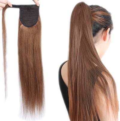 Ponytail Extension Echthaar Haardeel voor Lang Haar, Glatt en Hellbraun 22" (55cm) - 95g voor een Natuurlijke Look