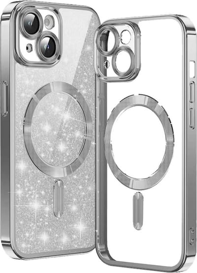 Glitter Telefoonhoesje Geschikt voor Magsafe met Camera Bescherming voor iPhone 12 - FuturiQ - Zilver
