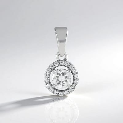 Cavill - Zilveren Hanger Geplatineerd 925 Sterling Zilver - Cambodjaanse Zirkoon 0,589 ct - 0,803 ct Totaal - Ronde Zirkonia Halo Design Elegant