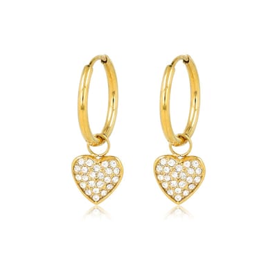 My Bendel - Goudkleurige Oorringen met Zirkonia Hartjes - met Luxe Cadeauverpakking | Sieraden Voor Dames