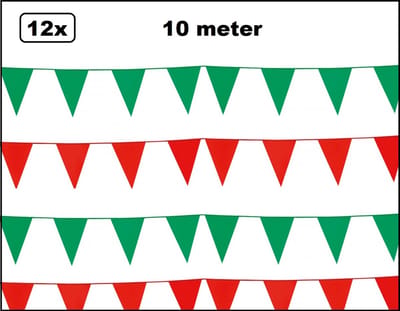 12x Vlaggenlijn rood en groen 10 meter - vlaglijn festival feest party verjaardag thema feest kleur
