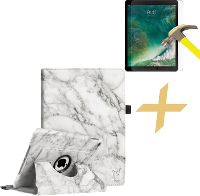 Hoes + Screenprotector geschikt voor iPad 2017 / 2018 9.7 Inch - 360 Graden Book Case Marmer + Screenprotector