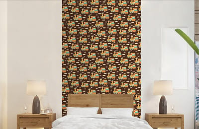 Behang - Fotobehang Patronen - Trein - Vintage - Kind - Jongens - Kinderen - Kids - Breedte 120 cm x hoogte 240 cm