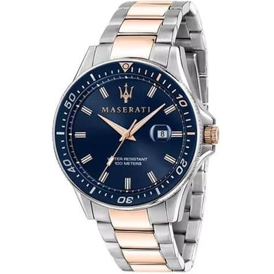 Maserati Sfida Blauwe Wijzerplaat Tweekleurig Roestvrij Staal Quartz R8853140003 100M Herenhorloge blauw