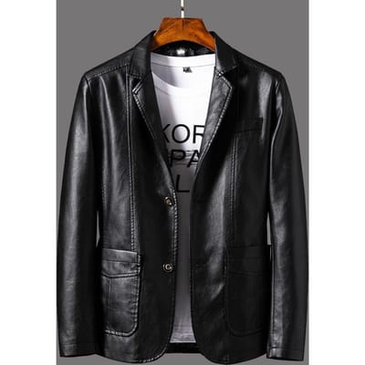 Nouvelle Veste en Cuir Homme Jeune Veste en Cuir PU Col Costume Veste en Cuir Décontractée 6XL black