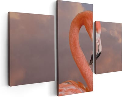 Artaza Canvas Schilderij Drieluik Roze Flamingo in de Wolken - 90x60 - Foto Op Canvas - Canvas Print