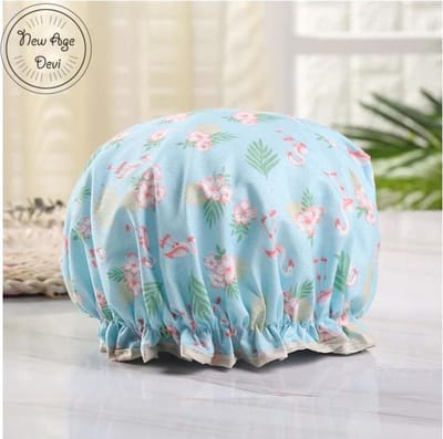 New Age Devi - Dikke 1 Stuks Douche muts - Shower Cap - Light Blue and pink Flamingo - Licht Blauw Waterdicht - BadMuts - Dubbele Laag - Haar Cover - Haar Bedekking - Vrouwen DoucheCap - Badkamer Accesoire