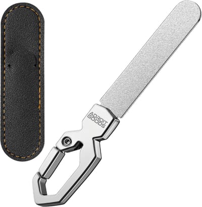 AdroitGoods RVS Nagelvijl Sleutelhanger grijs - dubbele korrel, ultradun design, premium staal, 220-grit precisieslijping, draagbaar & duurzaam - Met opberghoes