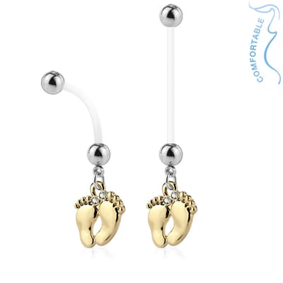 Zwangerschaps navelpiercing baby voetjes goud kleurig - LMPiercings