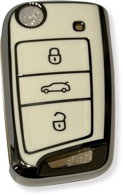Sleutelcover voor Volkswagen, VW Sleutelhoesje, Key Case for VW, Autosleutel Hoesje Geschikt Voor Volkswagen, VW Polo Golf Passat B8 Tiguan T-Roc T-Cross Skoda Octavia Superb, Wit - Zilver